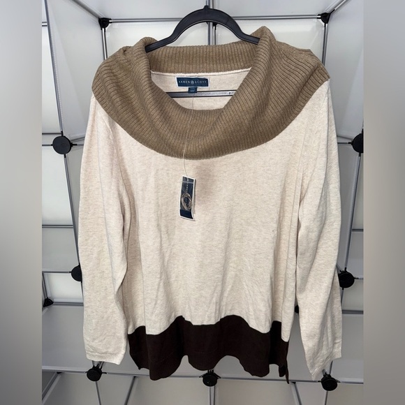 Karen Scott Womens Colorblock Cowl Neck Pullover Sweater, Beige, XX-Large NWT - Picture 4 of 10